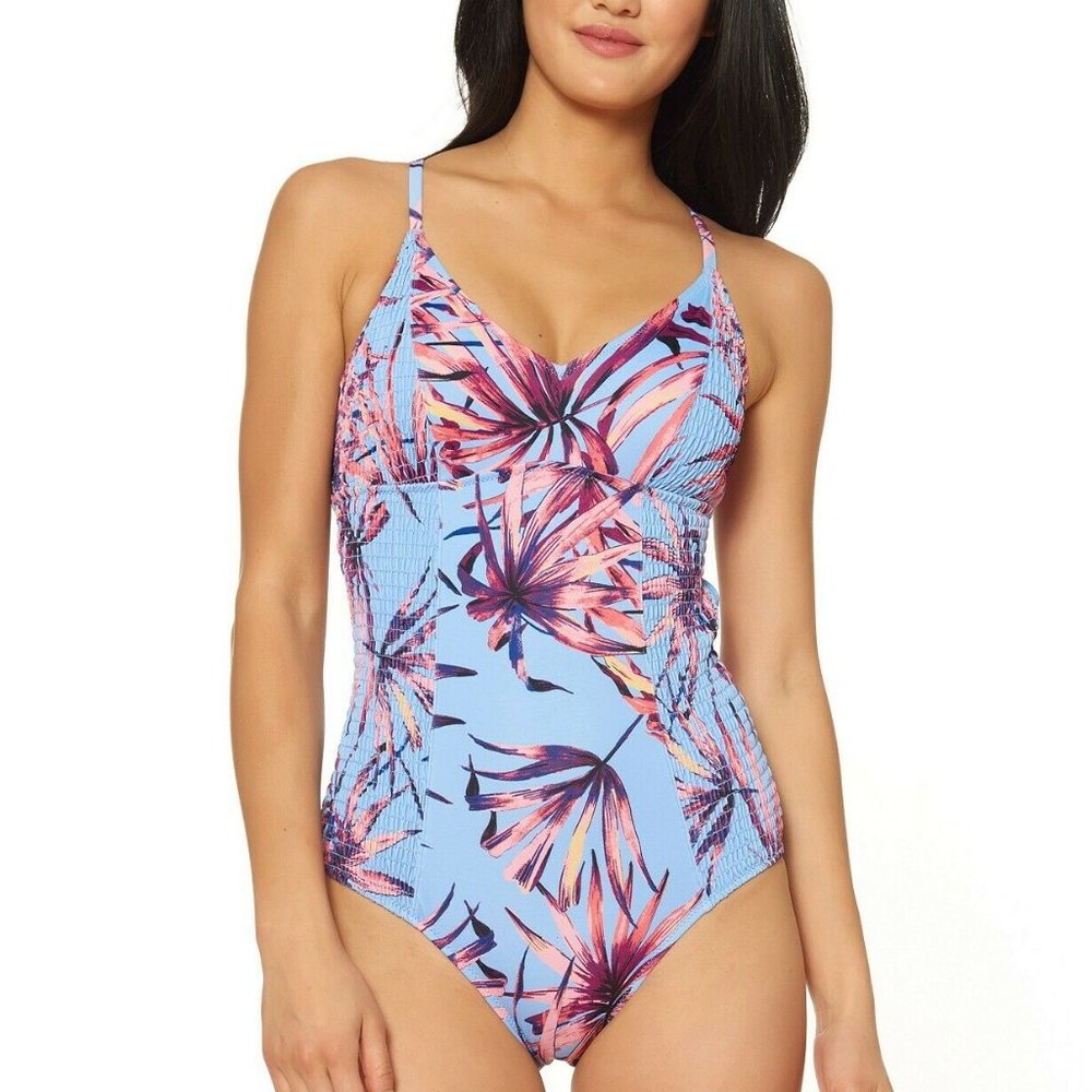Jessica Simpson Lilac Palmy Days Printed One-Piece Swimsuit, Size L